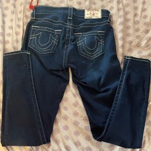 True Religion Dark Wash w/ white stitching jeans
